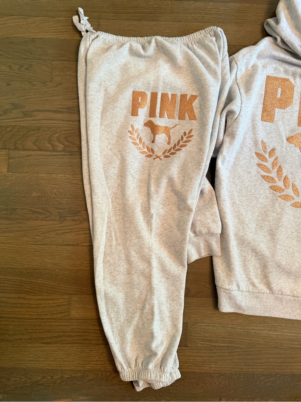 Victoria's Secret Pink BLING Campus Hoodie + Sweatpants Set ROSE GOLD - Picture 7 of 13